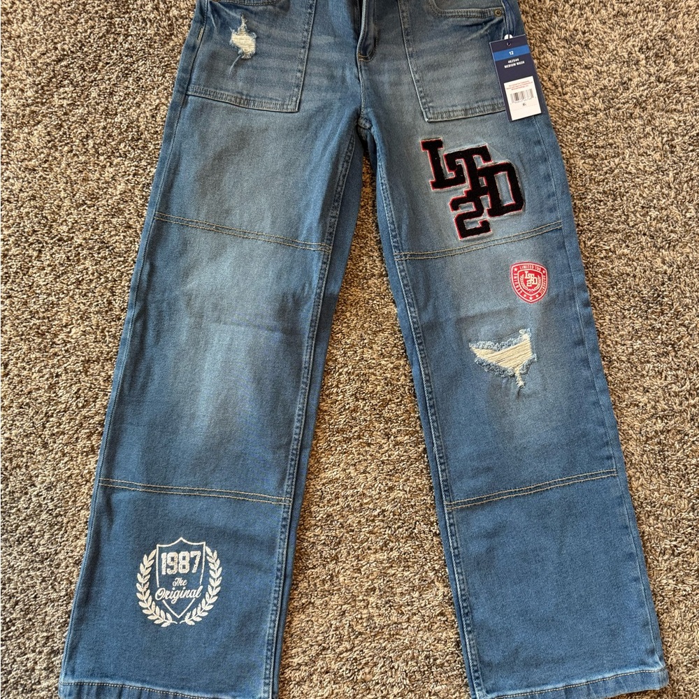 Limited Too Men's Relaxed Blue Jeans with Embroidered Accents